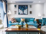 簡約清新美式風格80平米一居室客廳背景墻裝修效果圖