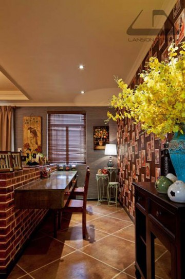 絢爛美式風(fēng)格90平米二居室客廳吧臺(tái)裝修效果圖