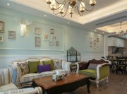 清新田園美式風格70平米公寓客廳背景墻裝修效果圖