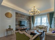 清新田園美式風格70平米公寓客廳吊頂裝修效果圖