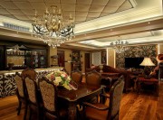 實木經典新古典風格100平米二居室客廳電視背景墻裝修效果圖