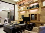 唯美舒適新古典風(fēng)格130平米三居室書(shū)房背景墻裝修效果圖