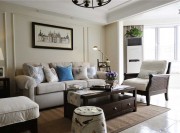 開闊休閑美式120平米三居室客廳背景墻裝修效果圖