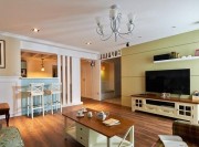 舒適清爽田園風格120平米三居室客廳電視背景墻裝修效果圖