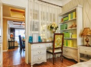 藍色夏日新古典風格120平米三居室書房背景墻裝修效果圖