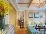 藍色夏日新古典風格120平米三居室客廳背景墻裝修效果圖