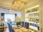 藍色夏日新古典風格120平米三居室餐廳吊頂裝修效果圖