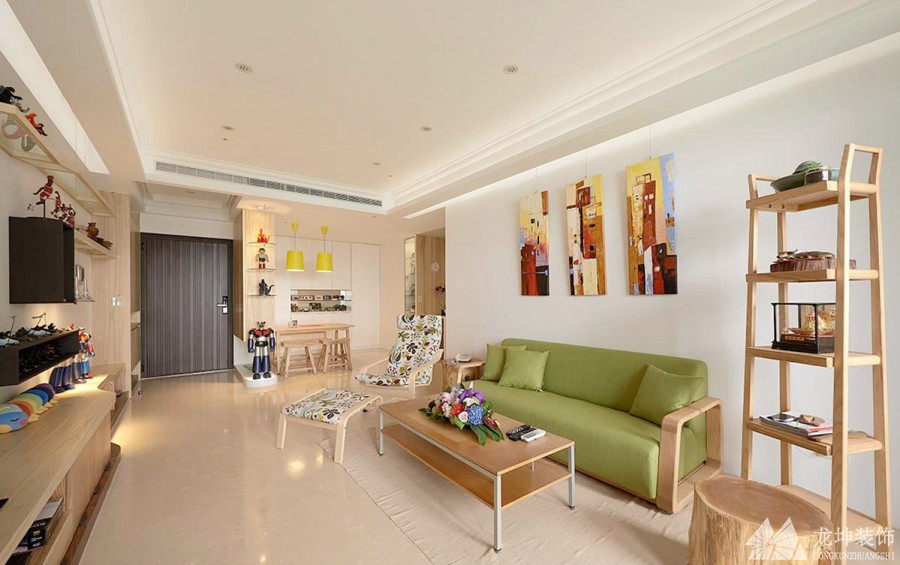 鮮亮色彩北歐風格100平米二居室裝修效果圖