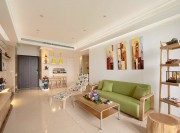 鮮亮色彩北歐風格100平米二居室客廳背景墻裝修效果圖