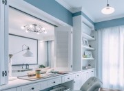 藍色清爽北歐風格90平米二居室書房背景墻裝修效果圖