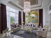 大氣宏偉歐式風(fēng)格320平米別墅客廳背景墻裝修效果圖
