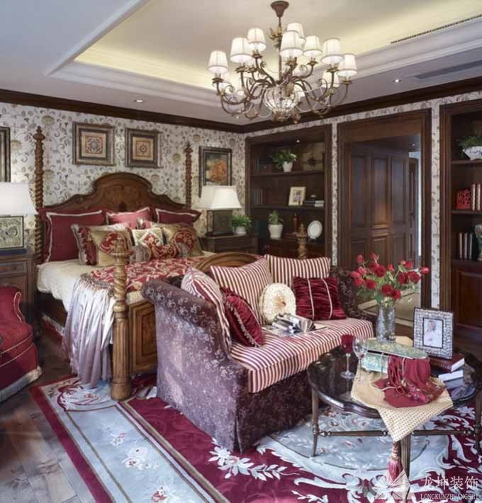 時尚雅致歐式風格240平米別墅臥室背景墻裝修效果圖