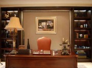 歐式黃色輝煌220平米別墅書(shū)房背景墻裝修效果圖