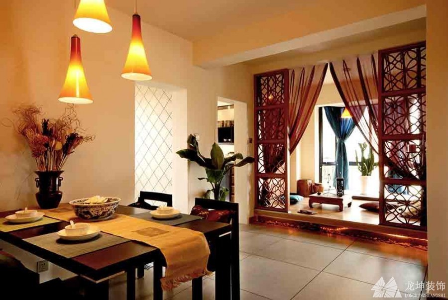 溫暖靜謐中式風格100平米二居室餐廳吊頂裝修效果圖