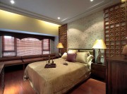 雅致荷韻中式風格90平米二居室臥室背景墻裝修效果圖