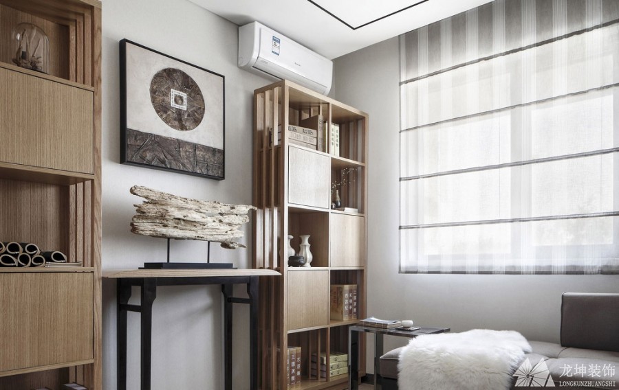 中式山水靜雅120平米三居室書(shū)房背景墻裝修效果圖