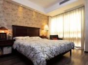 質樸混搭中式風格90平米二居室臥室背景墻裝修效果圖