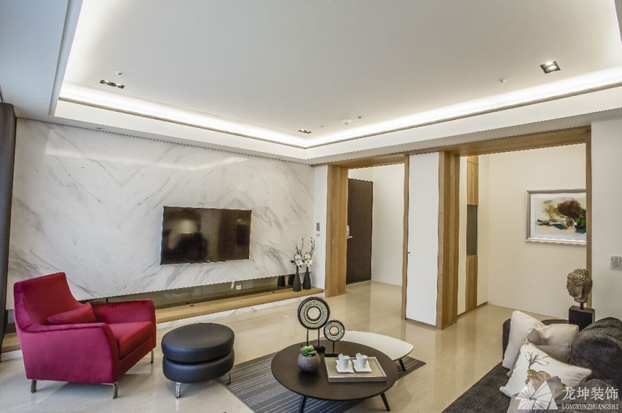 休閑雅致中式風格100平米二居室客廳電視背景墻裝修效果圖