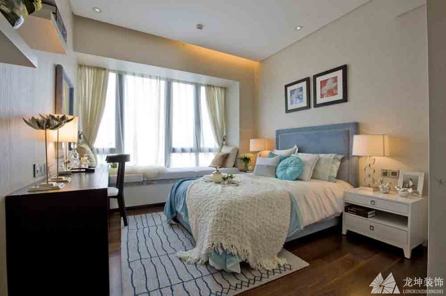 深淺結合中式風格120平米三居室兒童房背景墻裝修效果圖