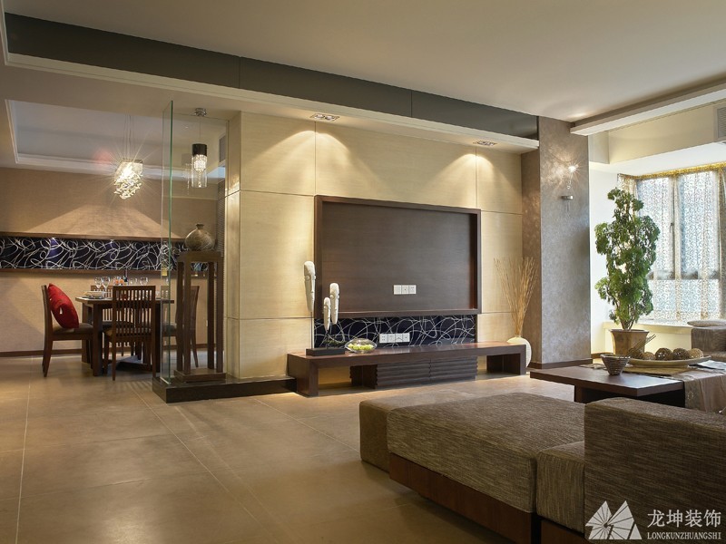 深沉韻味中式風格110平米三居室客廳電視背景墻裝修效果圖