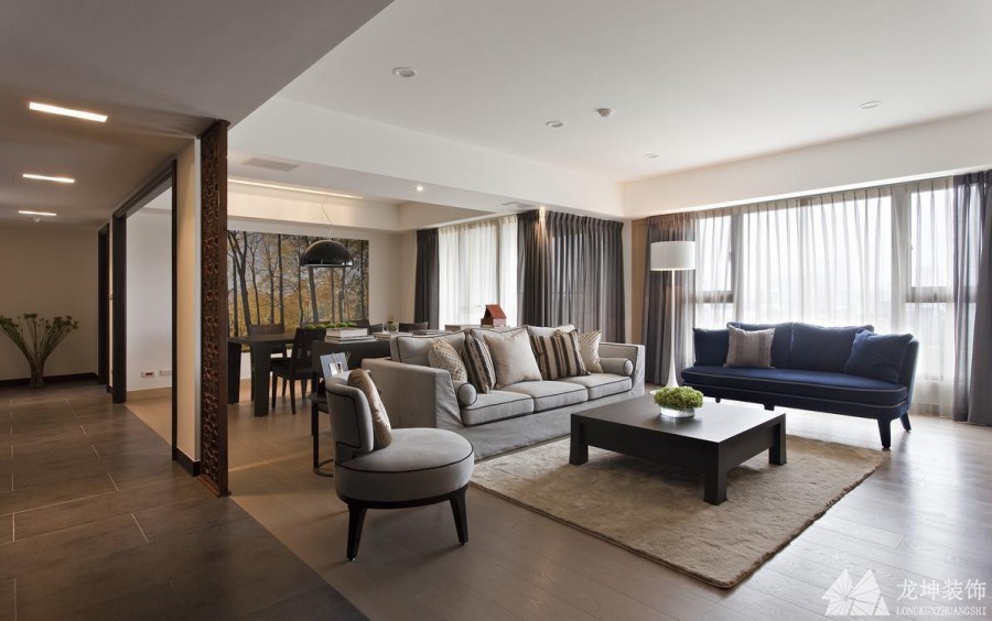 現代敞亮中式風格120平米三居室客廳吊頂裝修效果圖