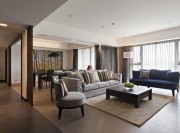 現代敞亮中式風格120平米三居室客廳吊頂裝修效果圖