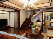 古雅幽深中式風格100平米復式客廳吊頂裝修效果圖