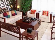 中式秀美雅致90平米復(fù)式客廳背景墻裝修效果圖