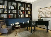 優雅大氣中式風格300平米別墅書房背景墻裝修效果圖