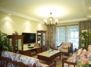 溫馨法式田園風格60平米一居室客廳電視背景墻裝修效果圖