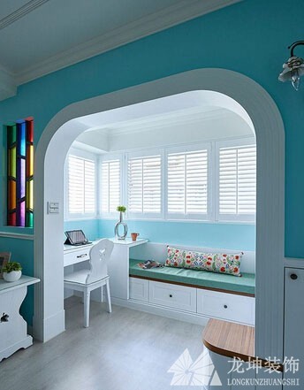 現(xiàn)代水色田園風(fēng)格90平米二居室書(shū)房背景墻裝修效果圖