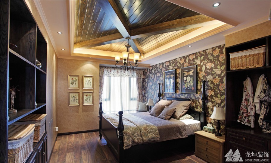 清新雅致田園風格90平米二居室臥室吊頂裝修效果圖