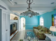 現(xiàn)代水色田園風(fēng)格90平米二居室客廳吊頂裝修效果圖