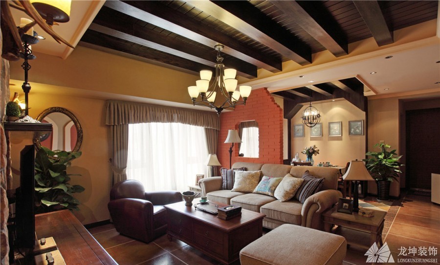 清新雅致田園風格90平米二居室客廳吊頂裝修效果圖