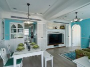 現(xiàn)代水色田園風(fēng)格90平米二居室客廳電視背景墻裝修效果圖