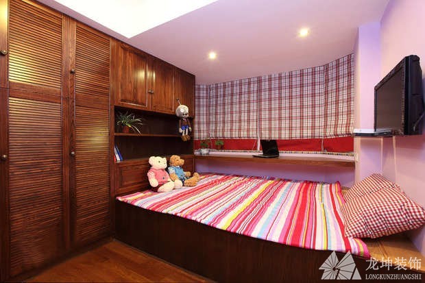 碎花裝飾田園風格85平米二居室兒童房背景墻裝修效果圖