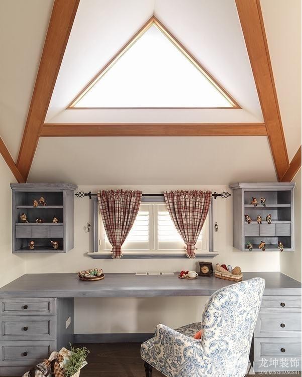 自然清新田園風格100平米復式書房背景墻裝修效果圖