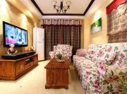 碎花裝飾田園風格85平米二居室客廳電視背景墻裝修效果圖