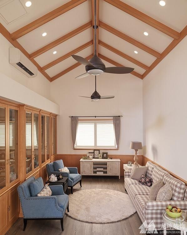 自然清新田園風格100平米復式客廳吊頂裝修效果圖