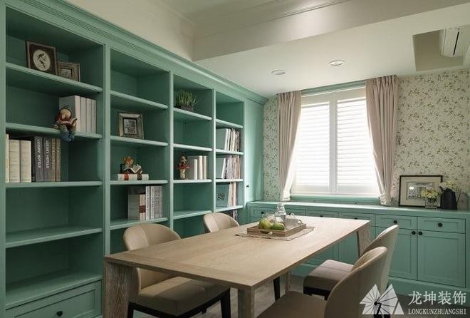 自然清新田園風格100平米復式書房背景墻裝修效果圖