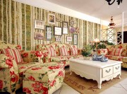 濃郁清新田園風(fēng)格90平米二居室客廳背景墻裝修效果圖