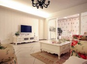 濃郁清新田園風(fēng)格90平米二居室客廳電視背景墻裝修效果圖