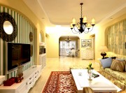 寧靜溫馨田園風(fēng)格90平米二居室客廳電視背景墻裝修效果圖