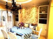 寧靜溫馨田園風(fēng)格90平米二居室餐廳背景墻裝修效果圖