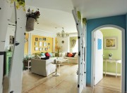 唯美夢(mèng)幻田園風(fēng)格80平米二居室客廳背景墻裝修效果圖	(1)