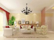 氣質簡歐田園風格110平米三居室客廳背景墻裝修效果圖