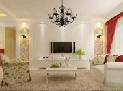 氣質簡歐田園風格110平米三居室客廳電視背景墻裝修效果圖