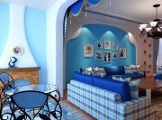 藍(lán)白清新地中海風(fēng)格100平米二居室客廳背景墻裝修效果圖