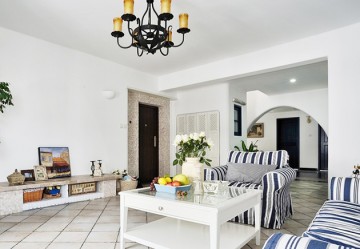 白色溫馨地中海風(fēng)格90平米二居室裝修效果圖