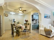 藍白復古地中海風格130平米三居室餐廳吊頂裝修效果圖